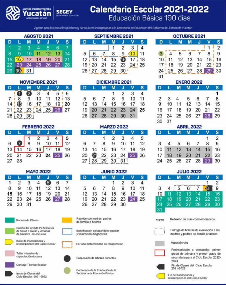 SEGEY presenta Calendario Escolar 2021-2022 de 190 días