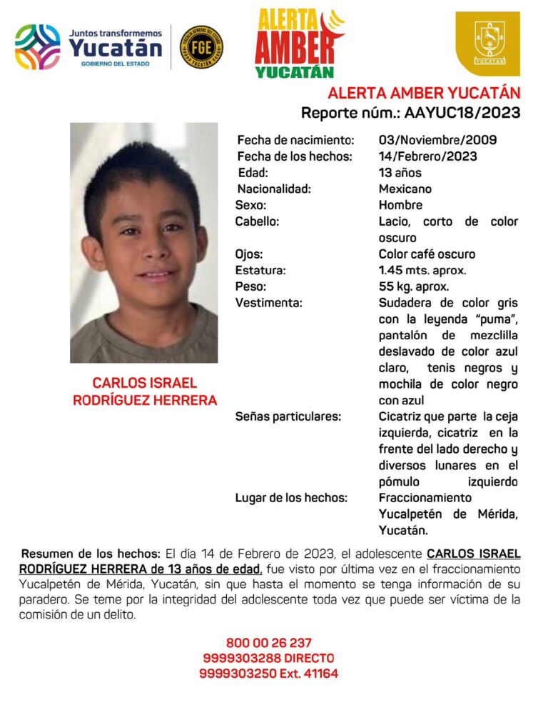 Alerta Amber en Yucatán: Buscan a adolescente desaparecido en Mérida