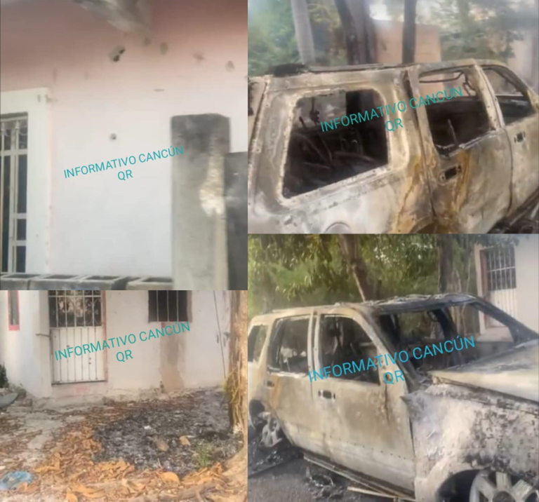 QUINTANA ROO, A TRES DÍAS DE GUERRA EN BONFIL; MAS DE 100 CASQUILLOS PERCUTIDOS QUEDARON LUEGO DE QUE RAFAGUEARAN DOS AUTOS E INCENDIEN UNA CAMIONETA.